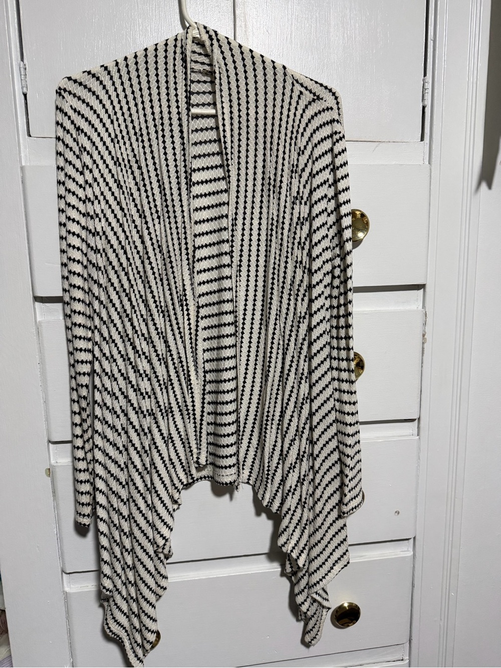 Lily White Black & Cream Striped Open-Front Draped Cardigan. Size L